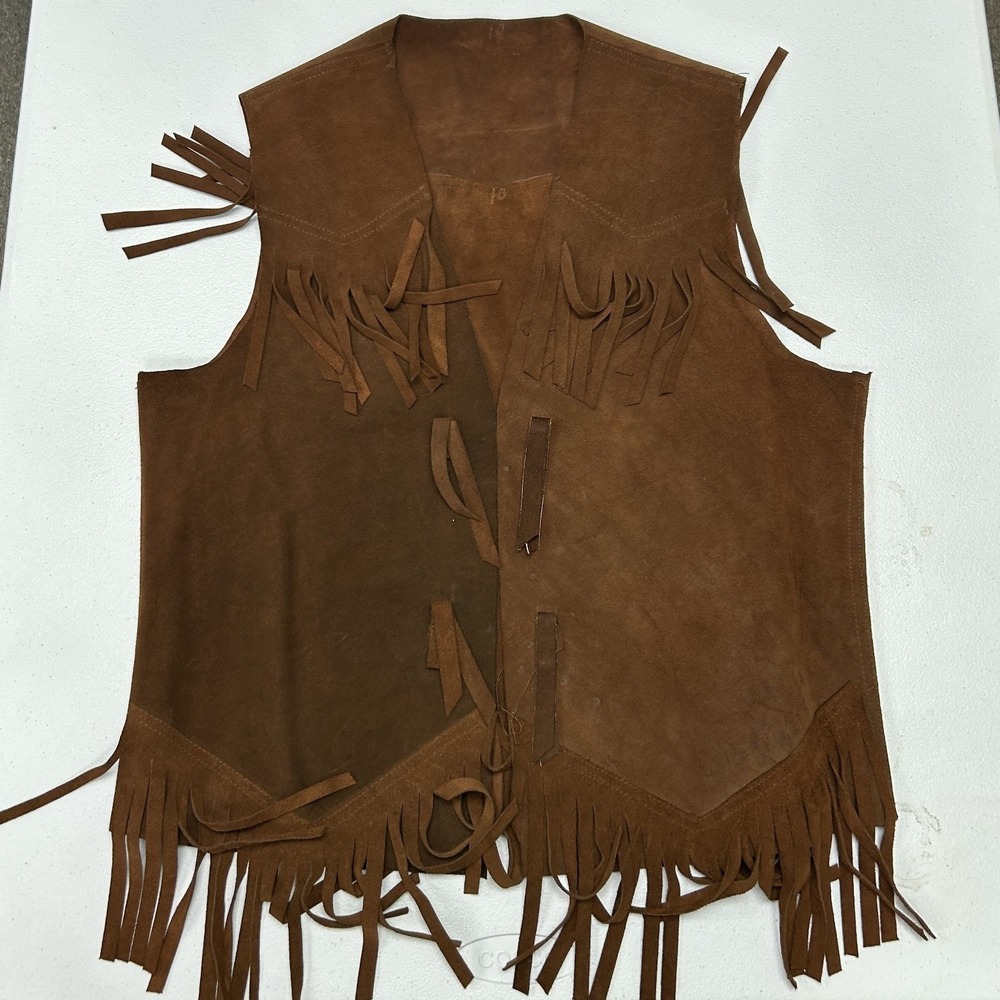 Unbranded Suede Fringe Vest Unisex OS Brown Western Boho Festival Distressed